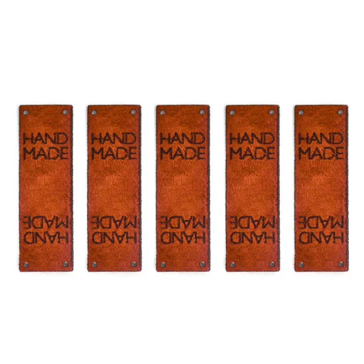 Zestaw metek nubuk premium "HAND MADE" / rdza / 60 x 20 mm / 5 szt.