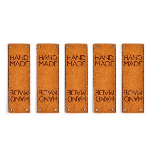 Zestaw metek nubuk premium "HAND MADE" / rudy / 60 x 20 mm / 5 szt.