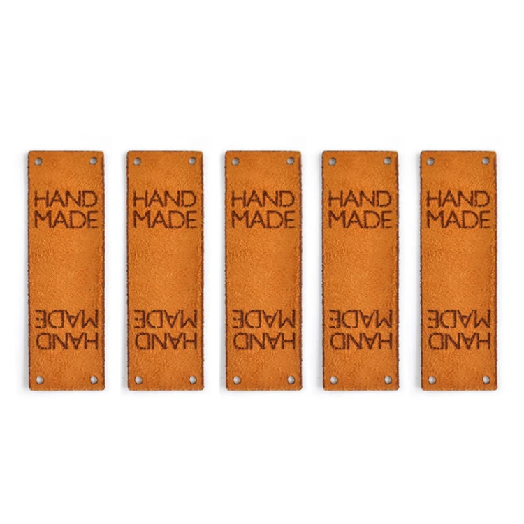 Zestaw metek nubuk premium "HAND MADE" / rudy / 60 x 20 mm / 5 szt.