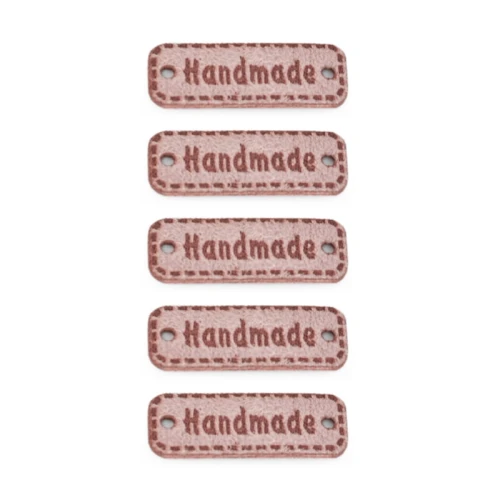 Zestaw metek nubuk premium "Handmade" / róż / 11 x 30 mm / 5 szt.