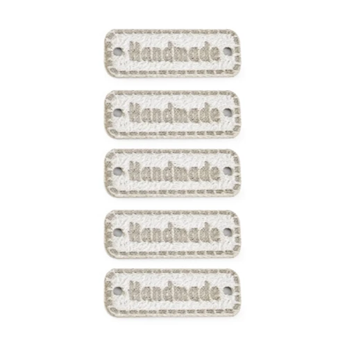Zestaw metek nubuk premium "Handmade" / biel / 11 x 30 mm / 5 szt.