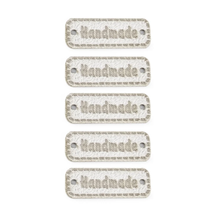Zestaw metek nubuk premium "Handmade" / biel / 11 x 30 mm / 5 szt.