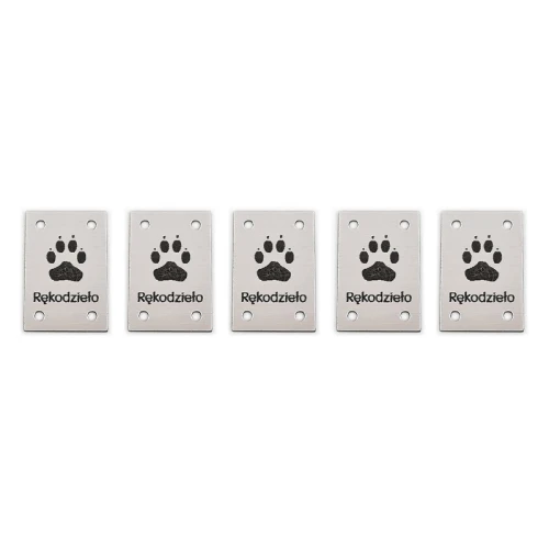 Zestaw metek metalizowanych "Rękodzieło" łapa / srebro / 20 x 30 mm / 5 szt.