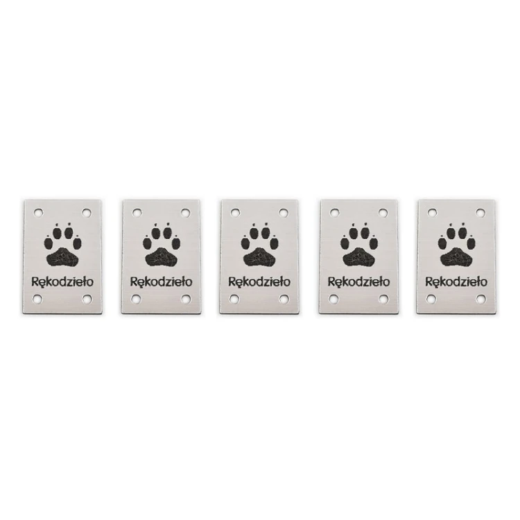 Zestaw metek metalizowanych "Rękodzieło" łapa / srebro / 20 x 30 mm / 5 szt.
