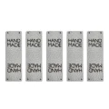 Zestaw metek ekoskóra metalizowana "HAND MADE" / srebrny / 60 x 20 mm / 5 szt.