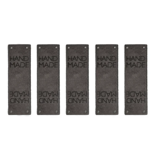 Zestaw metek nubuk premium "HAND MADE" / ciemny szary / 60 x 20 mm / 5 szt.