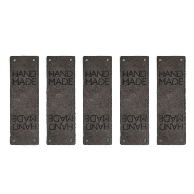 Zestaw metek nubuk premium "HAND MADE" / ciemny szary / 60 x 20 mm / 5 szt.