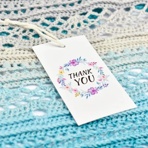10x Zawieszka / metka papierowa / biała / 50 x 90 mm / Thank You