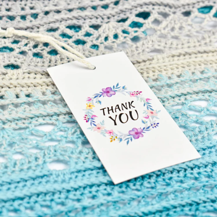 10x Zawieszka / metka papierowa / biała / 50 x 90 mm / Thank You