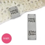 Sada cedulek eko kůže metalizowana "HAND MADE" / stříbrná / 60 x 20 mm / 5 ks.