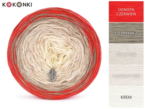 KOKONEK_Classic A613 MIX Makowa panienka - Ognista czerwień/ciemny beż/zimny beż/pudrowy beż/krem / 3 nitki / 1500 m / 300 g - GOTOWY