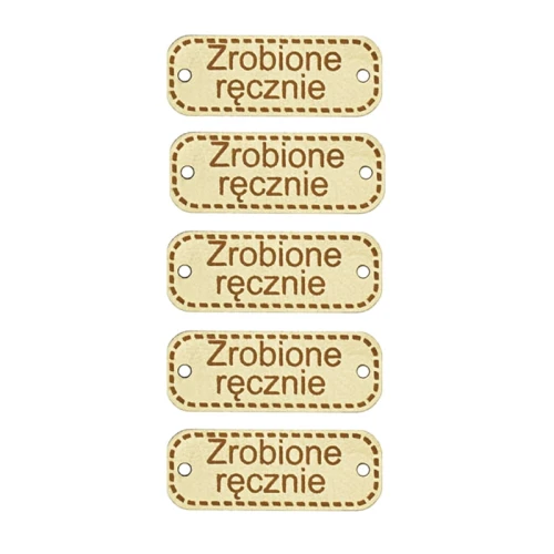Zestaw metek ekoskóra "Zrobione ręcznie" / krem / 11 x 30 mm / 5 szt.