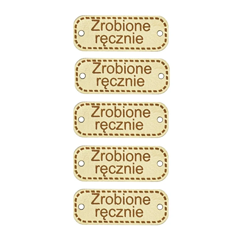 Zestaw metek ekoskóra "Zrobione ręcznie" / krem / 11 x 30 mm / 5 szt.