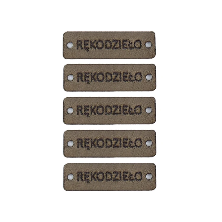 Zestaw metek nubuk premium "RĘKODZIEŁO" / mocca / 12 x 40 mm / 5 szt.
