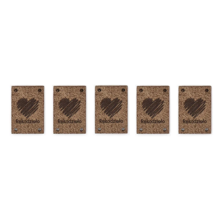 Zestaw metek skóra naturalna premium "Rękodzieło" serce / chłodny brąz / 30 x 20 mm / 5 szt.