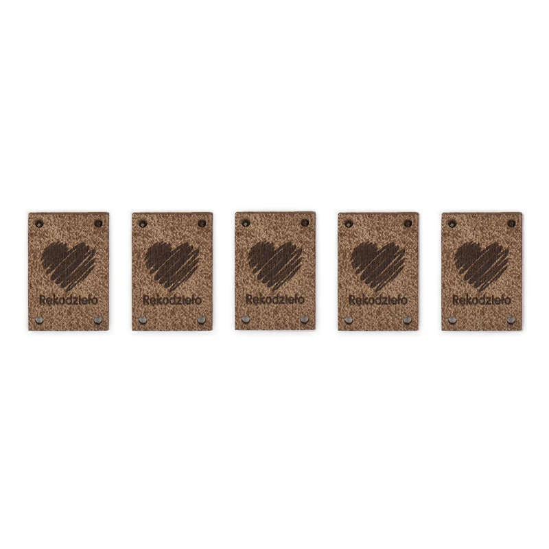 Zestaw metek skóra naturalna premium "Rękodzieło" serce / chłodny brąz / 30 x 20 mm / 5 szt.
