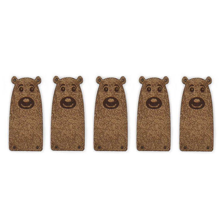 Zestaw metek skóra naturalna "Miś" / chłodny brąz / 50 x 23 mm / 5 szt.