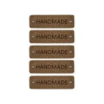 Zestaw metek skóra naturalna premium "Handmade" / brąz / 40 x 12 mm / 5 szt.