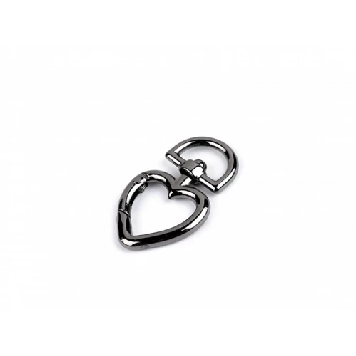 Karabińczyk metalowy serce / czarny nikiel / 15 mm / 1 szt. / 890239