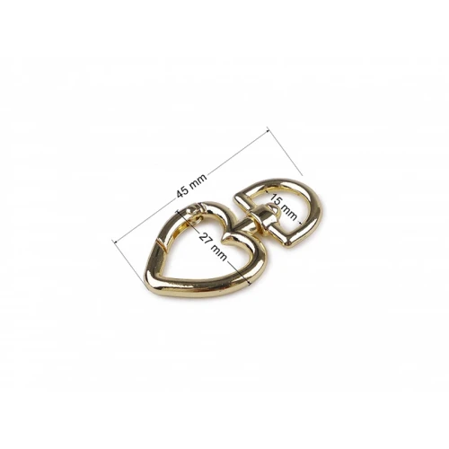 Karabińczyk metalowy serce / złoto / 15 mm / 1 szt. / 890239