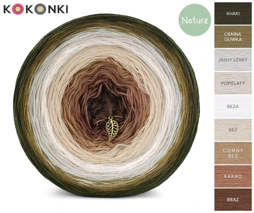KOKONEK_Nature 9K 04 GOTOWY - Khaki/ciemna oliwka/jasny szary/popielaty/beza/beż/ciemny beż/kakao/brąz / 3 nitki / 1400 m / 250 g