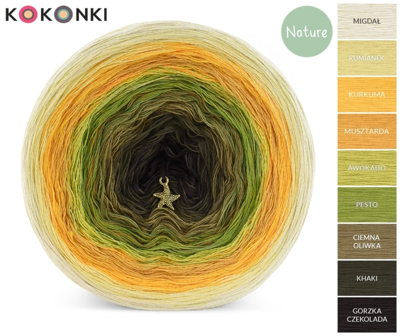 KOKONEK_Nature 9K 06 GOTOWY - Migdał/rumianek/kurkuma/musztarda/awokado/pesto/ciemna / 3 nitki / 1400 m / 250 g