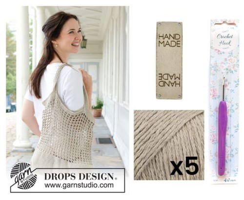 Zestaw 197 / szydełko / torba Boho Bag / z włóczką Drops Bomull-Lin 11 beż