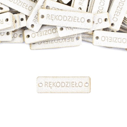 Zestaw metek nubuk premium "RĘKODZIEŁO" / biel / 12 x 40 mm / 5 szt.