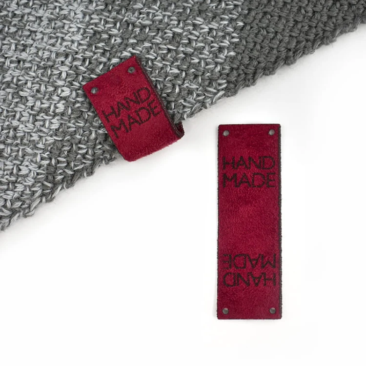 Zestaw metek nubuk premium "HAND MADE" / bordo / 60 x 20 mm / 5 szt.