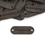 Sada etiket nubuk premium "Handmade" / tmavě šedá / 15 x 40 mm / 5 ks.