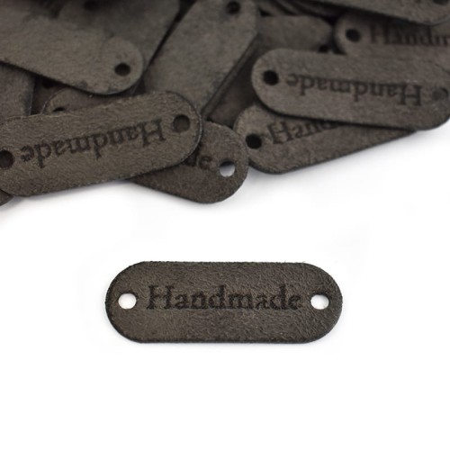 Zestaw metek nubuk premium "Handmade" / ciemny szary / 15 x 40 mm / 5 szt.