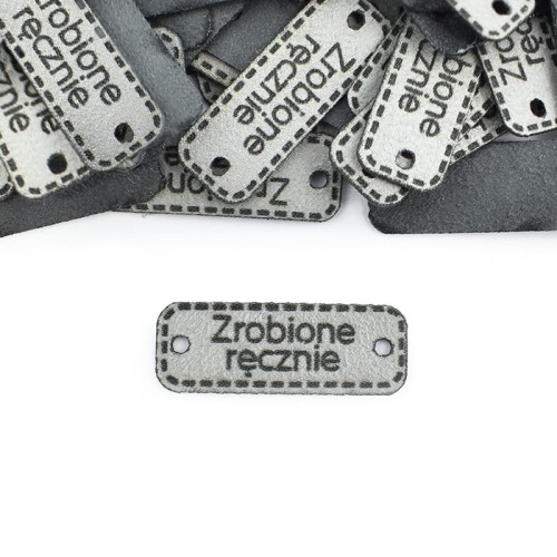 Zestaw metek altara premium "Zrobione ręcznie" / jasny szary / 30 x 11 mm / 5 szt.