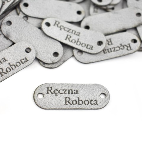 Zestaw metek nubuk premium "Ręczna Robota" / jasny szary / 15 x 40 mm / 5 szt. 