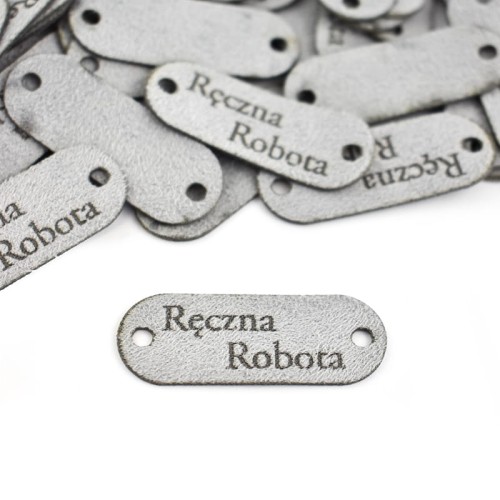 Metka nubuk premium "Ręczna Robota" / jasny szary / 15 x 40 mm
