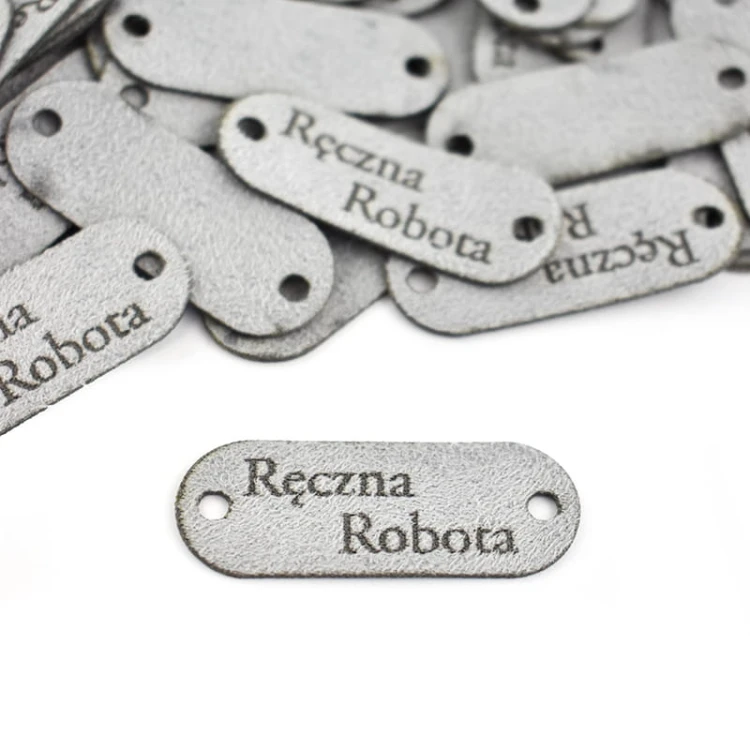 Metka nubuk premium "Ręczna Robota" / jasny szary / 15 x 40 mm