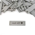 Zestaw metek nubuk premium "Made with ♥" / jasny szary / 15 x 50 mm / 5 szt.