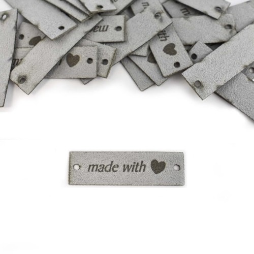 Zestaw metek nubuk premium "Made with ♥" / jasny szary / 15 x 50 mm / 5 szt.