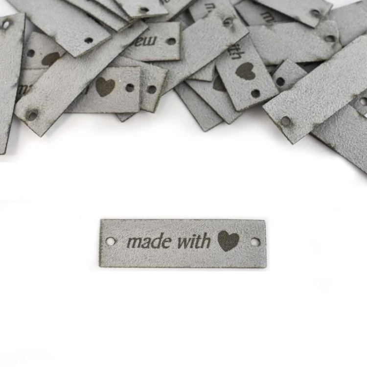 Zestaw metek nubuk premium "Made with ♥" / jasny szary / 15 x 50 mm / 5 szt.