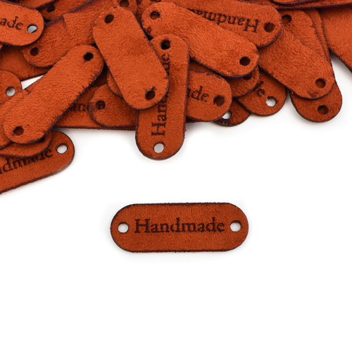 Metka nubuk "Handmade" / rudy / 15 x 40 mm