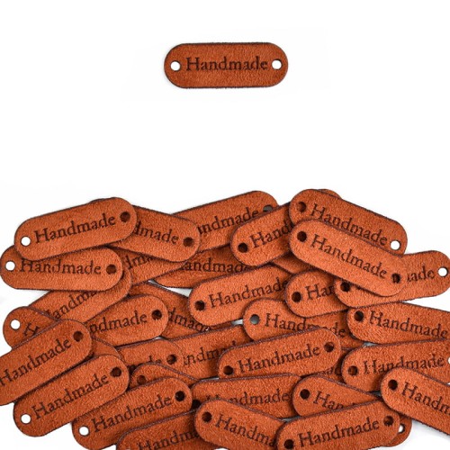 Metka nubuk "Handmade" / rudy / 15 x 40 mm