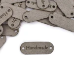 Sada etiket nubuk premium "Handmade" / Šedá / 15 x 40 mm / 5 ks.