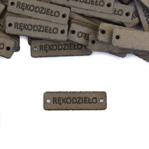 Zestaw metek nubuk premium "RĘKODZIEŁO" / mocca / 12 x 40 mm / 5 szt.