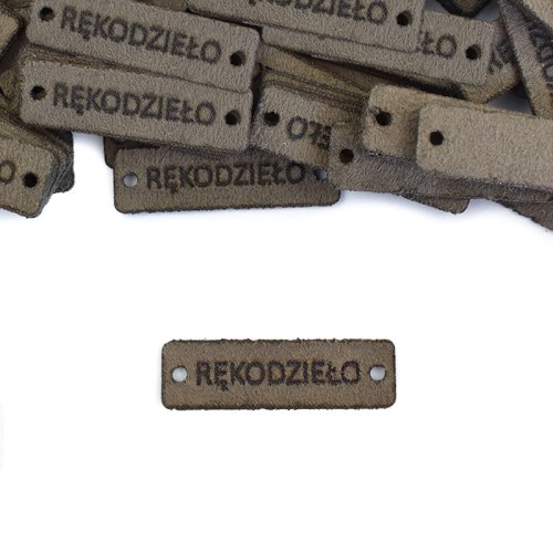 Zestaw metek nubuk premium "RĘKODZIEŁO" / mocca / 12 x 40 mm / 5 szt.