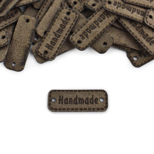 Zestaw metek nubuk premium "Handmade" /  mocca / 11 x 30 mm / 5 szt.