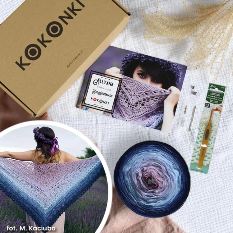 Zestaw na chustę Allyana 160D / szydełko / KOKONEK_Merino 547