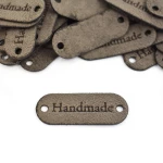 Sada etiket nubuk premium "Handmade" / mocca / 15 x 40 mm / 5 ks.