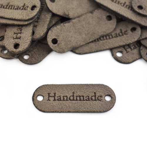 Zestaw metek nubuk premium "Handmade" / mocca / 15 x 40 mm / 5 szt