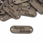 Zestaw metek nubuk premium "Ręczna Robota" / mocca / 15 x 40 mm / 5 szt. 