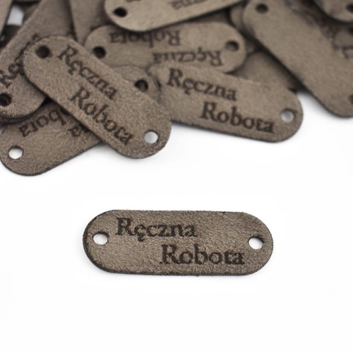 Zestaw metek nubuk premium "Ręczna Robota" / mocca / 15 x 40 mm / 5 szt.