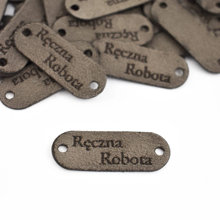 Zestaw metek nubuk premium "Ręczna Robota" / mocca / 15 x 40 mm / 5 szt.